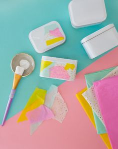 craft supplies laid out on top of a table