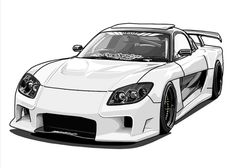 a drawing of a white sports car on a white background