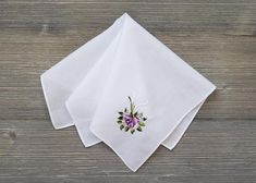 10% Off 2 or More Code SAVE10 Petite Vintage Handkerchief ~ A simple white hankie with a purple floral boquet embroidered on one corner.  It is made of soft usable cotton and has a straight hem.  A perfect vintage gift for the bride, the flower girl or any occasion! Measures 10.5 x 11 inches Thanks for visiting → RoseAnaDana.Etsy.com . Pink Embroidered Handkerchiefs For Gift, Flower-shaped Embroidered Handkerchiefs For Gifts, White Embroidered Flower Shaped Handkerchiefs, Vintage Flower-shaped Handkerchiefs For Spring, Pink Vintage Flower-shaped Handkerchief, Vintage Handkerchiefs, Flower Girl Gifts, Purple Floral, Vintage Gifts