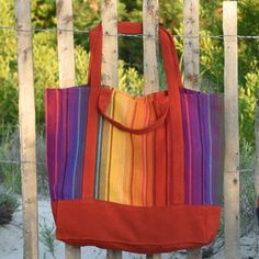 Hand Woven Rainbow Stripes Market Tote Fair Trade Mayamam Weavers The Farmer, Bright Rainbow, Market Tote, Shopping Tote, Rainbow Stripes, Vintage Dress, Zero Waste, Bright Red, Rainbow Colors