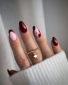 Beige Nails Design, Burgundy Nail Designs, Dark Red Nails, Wine Nails, Milky Nails, November Nails, Beige Nails, Red Nail Designs, Burgundy Nails