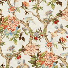 "Find Waverly Mudan Persimmon Floral Home Décor Fabric at Michaels. This versatile fabric is great for window treatments, duvet and sham covers, throw pillows, light upholstery, and more. This versatile fabric is great for window treatments, duvet and sham covers, throw pillows, light upholstery, and more. Color: Multicolor Content: 100% cotton Width: 54\" Horizontal repeat: 13.5\" Vertical repeat: 27\" Maximum cut length: 55 yd. | Waverly Mudan Persimmon Floral Home Décor Fabric | 54\" | Michae Country French Fabrics, Modern French Country Fabric, Kitchen Valence, Art Chinois, Waverly Fabric, Bed Runner, Floral Print Fabric, Bed Curtains, Wakefield