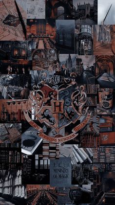 harry potter collage with hogwart's crest