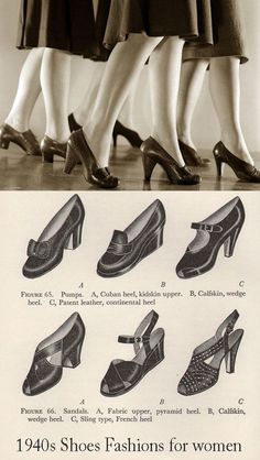 1940's women's shoes ~ Shoes Reference, Catalog Fashion, 1930s Shoes, 1940s Shoes, 1940's Fashion, Nike Internationalist, Lauren Bacall