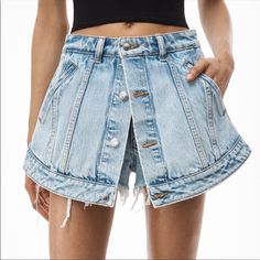 Flawless Condition! Only Been Worn Once. Size 27 Fit True To Size Completely Sold Out Style Alexander Wang Shorts, Skorts, Alexander Wang, Denim Shorts, Alexander, Bleach, Color Blue, Like New, High Waisted