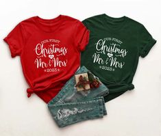 "Stay warm and snug during the chilly holiday season with our couple's shirt!  The heartwarming \"Mr & Mrs\" design takes center stage, beautifully symbolizing your commitment and love. The year \"2023\" is featured prominently, serving as a heartwarming reminder of your first Christmas together as a married couple. This shirt is designed for comfort and happiness, making it perfect for enjoying winter activities, decorating the tree, or simply cuddling up with your loved one.  Our First Christm Couples Christmas Pajamas, Santas Favorite Ho, Couples Christmas, Matching Christmas Shirts, Couple Christmas, Christmas Matching, Womens Christmas Shirts, Dog Shirts, Family Dog