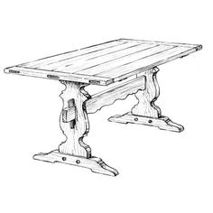 a drawing of a wooden table with two legs