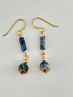 Stunning genuine Sodalite earrings that match the Sodalite stackable bracelet.  Very light weight and comfortable.   *18kt. gold plated flower accent beads *Sodalite beads  *2in drop length  *light weight  *18kt. gold plated wire Elegant Dangle Earrings With Gemstone Beads, Elegant Gemstone Beads Drop Earrings, Gold Dangle Earrings With Gemstone Beads, Gift Gemstone Beaded Dangle Earrings, Blue Gemstone Beads Drop Earrings, Rose Gold Pearl, Rose Quartz Earrings, Beaded Drop Earrings, Stackable Bracelets