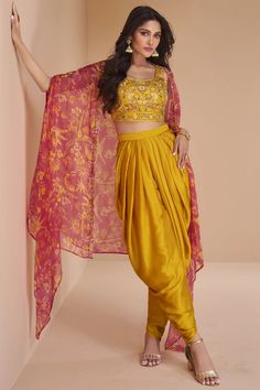 Persian Mustard Color Satin Silk Fabric Readymade Indo Western Dhoti S Haldi Outfit, Diwali Outfits, Patiala Salwar