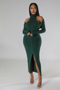 Turtleneck Halter Crop Top Long Sleeve Dress Set Green Maxi Dress For Night Out In Fall, Green Maxi Dress For Fall Night Out, Winter Turtleneck, Crop Top Long Sleeve, Bodycon Sweater, Maxi Dresses For Women, Bodycon Sweater Dress, Crop Top Long, Dress Sets