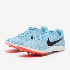 the nike zoom flyknit low is light blue with black and red accents