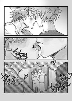 an anime story page with two different scenes, one is kissing and the other has writing on