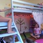 Lights Under Loft Bed, Camp Loft Bed, Under Loft Bed, Loft Bed Stairs, Diy Cottage, White Loft Bed, Cottage Loft, Loft Bed Plans, Diy Loft Bed