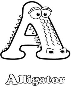 the letter alligator with eyes and mouth coloring pages for kids, including letters to color