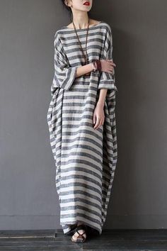 Stripe Loose Big Size Maxi Size Dresses Summer Plus Sizes Women Clothes Q3015