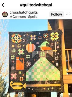 an image of a quilt hanging on the side of a building that says crosshats and cannon's spells