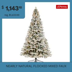 Create a true, winter Christmas scene in your home or office with the help of this flocked Vermont mixed pine artificial Christmas tree! Completely maintenance-free, this winter-inspired fake Christmas tree boasts an array of soft looking foliage, all beautifully flocked in a snow-like effect throughout its 2200 bendable branches, perfect for accenting with your own personalized ornaments and holiday accents. Arriving pre-strung with 800 led lights to eliminate tangles and stabilized on a metal… Christmas Trees Walmart Flocked Holiday Time, 9ft Prelit Flocked Christmas Tree, Elegant Flocked Artificial Tree, Fake Christmas Tree, 7.5 Prelit Christmas Tree, Christmas Tree Green, Winter Christmas Scenes, Berkshire Flocked Spruce Pre-lit Christmas Tree - 7 1/2', Fake Christmas Trees