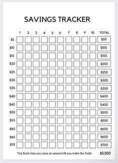 a printable savings tracker is shown in black and white