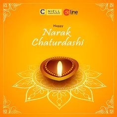 happy navrak chaturadashi with diya on an orange and yellow background