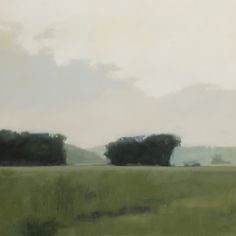 an abstract painting of two trees in the distance