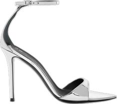 Modern Metallic Sandals For Formal Occasions, Sleek Silver Patent Leather Heels, Sleek Silver Sandals With Sculpted Heel, Luxury Metallic Pointed Toe Sandals, Metallic Pointed Toe Sandals For Formal Occasions, Silver Patent Leather Heels With Wrapped Heel, Sleek Silver Sandals For Formal Occasions, Modern Silver Sandals For Night Out, Sleek Silver Pointed Toe Sandals