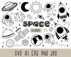 the space clipart is shown in black and white