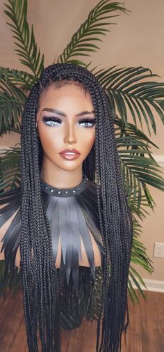 Length: 20 Inch Color: #1B Natural Black Weight: 300-400g Cap Construction: 13*5 Lace Front Wig Lace Material: Swiss Lace Braids Type: 100% Hand-Braided Cap Size: Average (22.5 inches, come with adjustable straps) Hair Material: Heat-resistance Kanekalon synthetic fiber Hairline: Pre-plucked with baby hair Delivery Time: Ready to Ship, 3-5 days for delivery Feature: 1. Stay on trend - Switch it up in a blink of an eye.2. Save on time - you don’t have to spend the day in the salon getting3. Prote Lace Braids, Luxury Hair Extensions, Braiding Your Own Hair, Types Of Braids, Luxury Hair, Hd Lace, Box Braids Hairstyles, Hair A, Box Braids