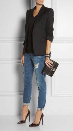 Fashion Week Spring 2014, Ripped Boyfriend Jeans, Outfit Jeans, Black Blazer