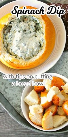 spinach dip with tips on cutting a bread bowl