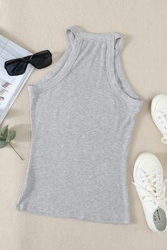 Gray Ribbed Knit Tank Gray Knit Tops For Summer, Gray Knit Tops For Spring, Knit Tank, Club Dresses, Knit Tanks, High Neckline, The Basics, Affordable Fashion, Tank Top Fashion