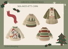 four sweaters with christmas designs on them