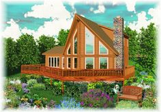 this is an artist's rendering of a log cabin house with porch and wrapper