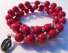 Rosary bracelet 5 Decade Rosary bracelet Red Agate glass and Decade Rosary, Our Father, The Rosary, Rosary Bracelet, Hail Mary, Miraculous Medal, Bone Beads, Bone Carving, Red Agate