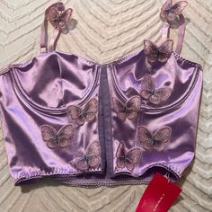 Size:M Quality : Brand New Color:Light Purple Brand:Shein Sour Outfits, Corset Butterfly, Purple Lace Top, Corset Outfits, Purple Corset, Birthday Fits, Butterfly Shirts, Butterfly Top, Purple Lace