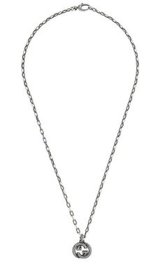 A necklace with a silver chain that mixes textured and smooth links for a contemporary feel. Sterling silver with aged finishStriped Interlocking G pendantStriped chain detailsLobster clasp closure19.7" lengthPendant: .7" x .6"Made in Italy G Necklace, Gucci Necklace, Diamond Accessories, Timeless Watches, Pasquale Bruni, Gucci Horsebit, Cushion Diamond, Square Diamond, Oval Cut Diamond