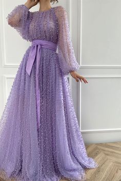 A-line Jewel Beaded Tulle Floor-length Long Sleeve Classy Prom Dress-Ballbella Dresses With Ribbon, Long Sleeves Prom Dresses, Tulle Prom Dress Long, Classy Prom, Tulle Balls, Classy Prom Dresses, Fancy Dresses Long, Long Sleeve Prom, Beaded Tulle