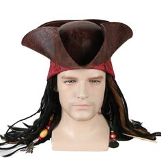 Brown Costume Accessories For Cosplay Halloween, Black Pirate Costume Accessories For Cosplay, Pirate Style Halloween Costume Accessories, Pirate Costume Accessories For Halloween, Pirate Style Black Costume Accessories For Cosplay, Pirate Costume Accessories For Costume Party, Brown Adjustable Costume Hats And Headpieces, Adjustable Pirate Costume Accessories For Costume Party, Adjustable Pirate Costume Accessories For Halloween