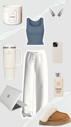 Ugg Cozy Outfit, Comfy Outfits With Ugg Slippers, Shffls Outfits, White Sweats Outfit, Cozy Outfits With Uggs, Chill Outfits Lazy Days, Home Look Outfit, Comfy Vanilla Girl Outfits, Outfit Shuffles