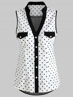 Polka Dot Button Front Lantern Sleeve Blouse Kemeja Lelaki, Cheap Blouses, Feminine Blouses, Fashion Dresses Casual, Dress Sewing Patterns, Lantern Sleeve, Blouse Patterns, Blouse Styles, Ladies Tops Fashion