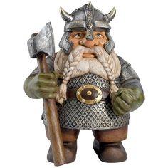 Not since King Ragnar Lodbrok has there been a Viking so fierce, so masculine, so… stylish! Pure Valhalla fantasy art, this mystical gnome is cast in quality designer resin and hand painted in Norse hues so this dazzling dwarf can show off his horned helmet and braided beard. A fun collectible gift found only at Design Toscano! 10"Wx8"Dx 12 and 1/2;"H. 4 lbs. Design Toscano 12.5-in H x 10-in W Multiple Colors/Finishes Gnome Garden Statue | QM2932200 Vikings Statue, Horned Helmet, Funny Garden Gnomes, Lawn Gnome, Braided Beard, King Ragnar, Fairy Garden Ornaments, Garden Gnomes Statue, Nordic Gnomes