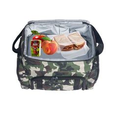 an open lunch bag with food in it