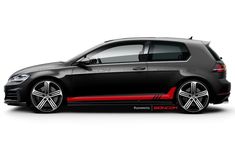 the volkswagen golf gtr is shown in black and red