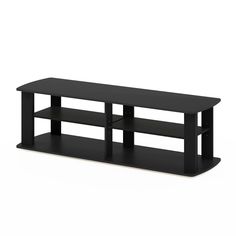 a black tv stand with two shelves on each side