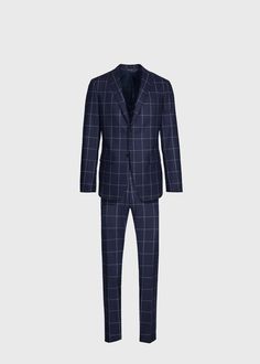 Expertly crafted from the finest fabrics in the world, Phineas Cole tailoring makes the ultimate sartorial statement. Inspired by classic cinema, this rich navy and white windowpane suit is a sleek update for the season ahead. Looks great with a cashmere turtleneck.Single Breasted Notch Lapel 2 Btton Flap Pocket Fully Lined Side Vents Basted Sleeve Plain Front Pant Woven in Italy Made in Canada. Paul Stuart is one of the oldest and most well respected names in fashion, offering exclusive and cus Designer Single Breasted Suit With Notch Lapel, Designer Fitted Suits For Office, Luxury Tailored Long Sleeve Suit, Designer Suits With Hidden Button Closure, Luxury Tailored Suit, Designer Fitted Double Breasted Suit, Designer Notch Lapel Sets For Work, Tailored Designer Business Sets, Designer Tailored Business Sets