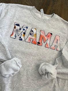 Mama Embroidered Floral Applique Sweatshirt Simple Mama | Etsy Blue Letter Embroidery Sweater For Fall, Blue Sweater With Letter Embroidery For Fall, Blue Sweater With Embroidered Text For Fall, Blue Fall Sweater With Letter Embroidery, Blue Embroidered Text Sweater For Fall, Long Sleeve Sweatshirt With Embroidered Text For Mother's Day, Mother's Day Long Sleeve Sweatshirt With Embroidered Text, Trendy Cotton Sweatshirt For Mother's Day, Spring Blue Sweatshirt With Embroidered Graphics