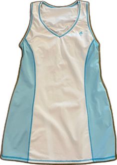 Blue Tennis Dress, Light Blue Trim, Blue Palm Tree, Blue Trim, Tennis Dress, White Label, Shelf Bra, Side Panels, Dress White