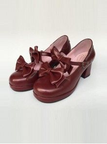 Wine Red Matte Concise Bowknot Lolita High Heel Shoes Gothic Shoes, European Shoes, Cheap Online Shopping, Pu Heels, Retro Shoes, Sweet Chocolate, Online Dress Shopping, Lolita Dress, Gothic Lolita