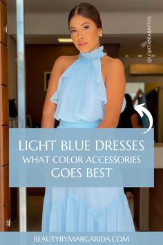 Looking for ideas on how to accessorize your light blue dress? Look no further! Our guide has got you covered with tips on the best jewelry, shoes, purse, and nail polish to pair with your pale or light blue dress! Dress: Tania Bastos Light Blue Dresses Aesthetic, Baby Blue Dress Accessories, What Color Jewelry To Wear With Light Blue, Cornflower Blue Dress Outfit, Pale Blue Dress Wedding Guest, Light Blue Dress Nail Ideas, Light Blue Wedding Guest Outfit, Light Blue Dress Accessories, Heels To Wear With Blue Dress