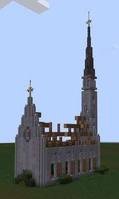 an old church with a steeple and cross on it's roof is shown in minecraft