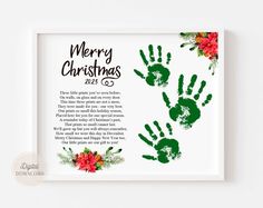 a christmas card with handprints on it